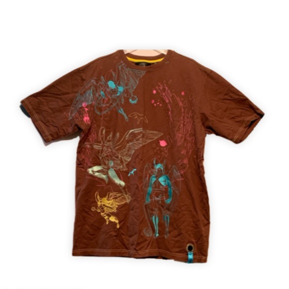 DC Comics Shirt L29 Hawkman Size XL Embroidered Front & Back Graphics Brown - Picture 1 of 12